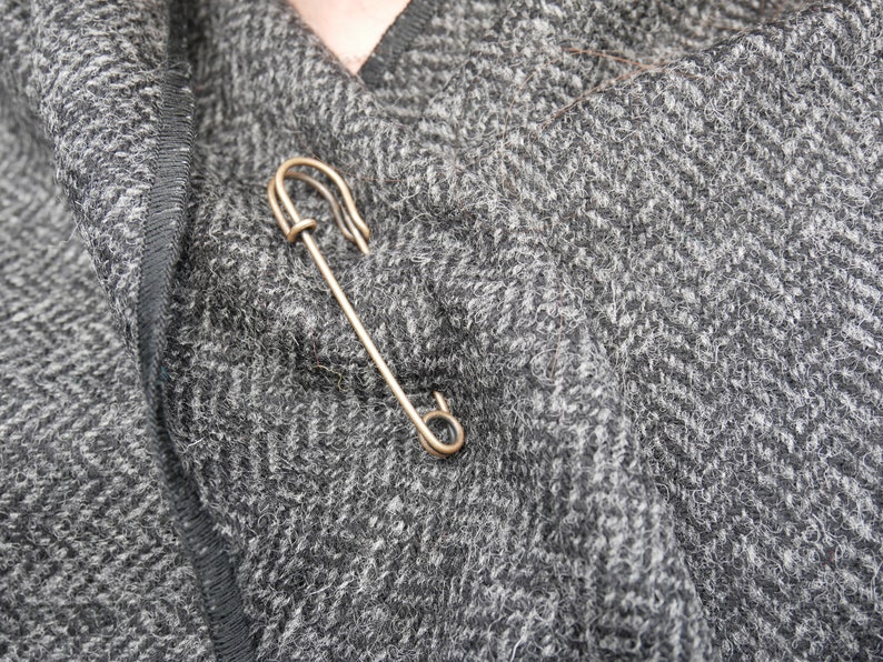 Irish Donegal Tweed Wool Cape, Wrap, Ruana, Rectangle Cloak - Black & Grey Herringbone - 100% Pure New Wool - Unisex - HANDMADE IN IRELAND