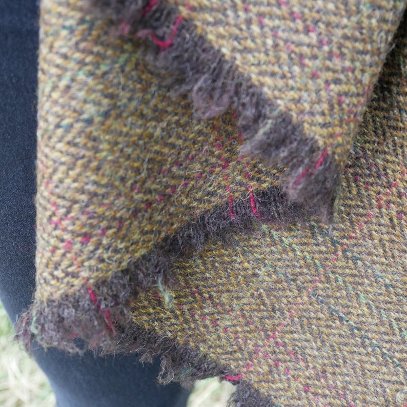 Irish Donegal Tweed Wool Ruana,wrap,cape,coat,arisaid -bronze/brown herringbone with over check - 100% Pure New Wool - HANDMADE IN IRELAND