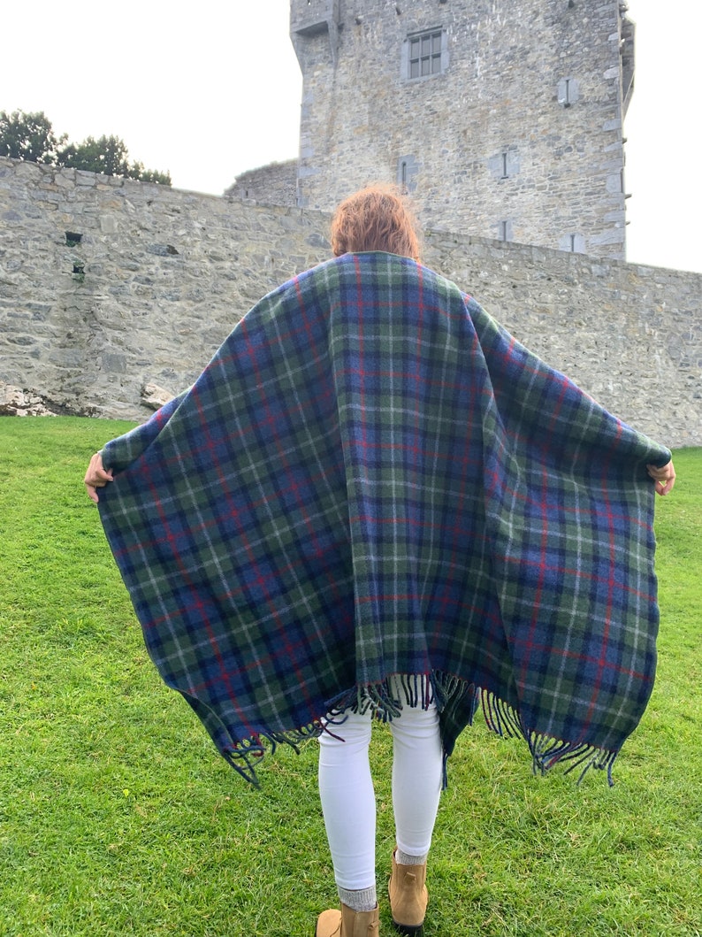Irish Pure Lambswool/Merino Wool Cape, Ruana, Wrap, Cloak - 100% Wool - Parkland Plaid - Supersoft - One Size - Unisex - HANDMADE IN IRELAND