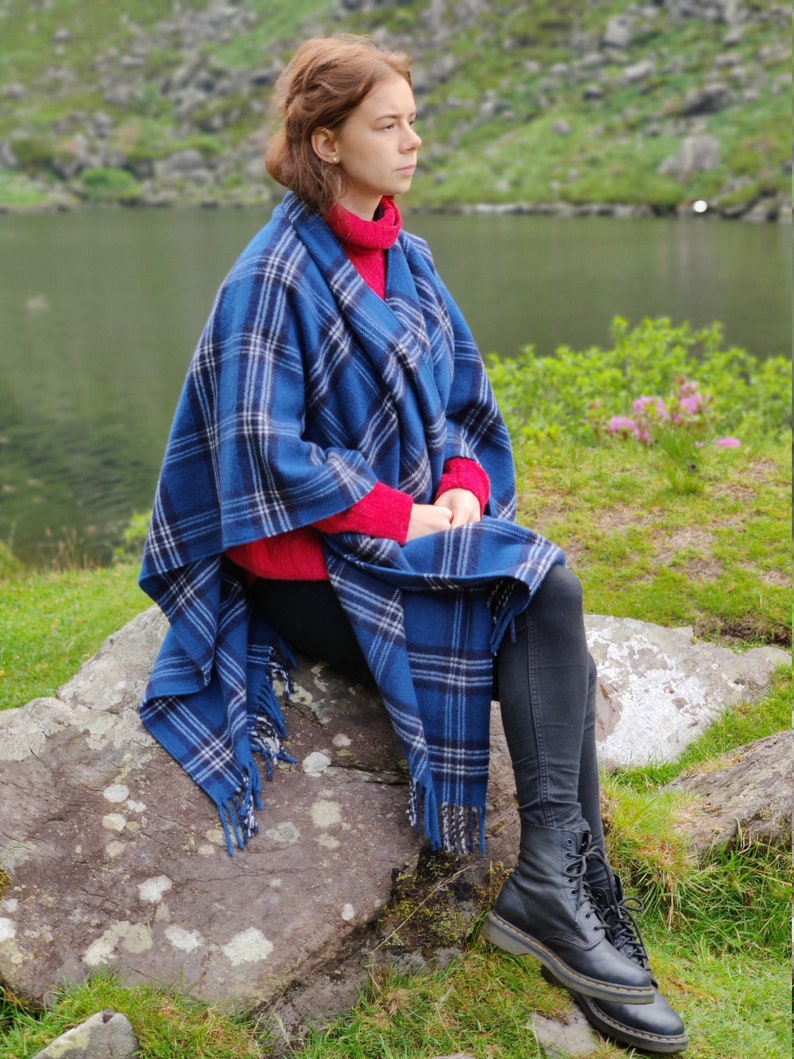 Irish Tartan / Plaid Check Ruana, Wrap, Cape, Cloak -50/50 Merino Wool/Soft Lambswool- Really Warm & Super Soft -unisex- HANDMADE IN IRELAND