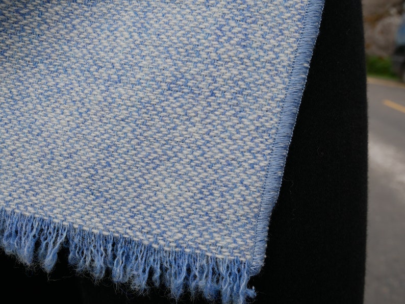 Irish Tweel Woven Wool Ruana, Wrap, Cape - Baby Blue & White Chevron - 100% Pure New Wool - Lightweight - HANDMADE IN IRELAND