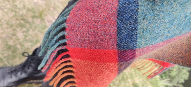 Irish Pure Lambswool Cape, Ruana, Wrap , Shawl - 100% Pure New Wool - multicolour block check - supersoft  - HANDMADE IN IRELAND