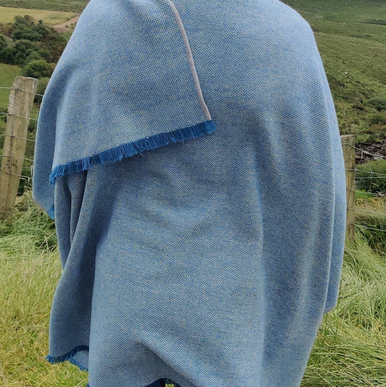 Irish wool ruana, wrap, cape, cloak  - blue/white chevron - 100% pure new wool - HANDMADE IN IRELAND