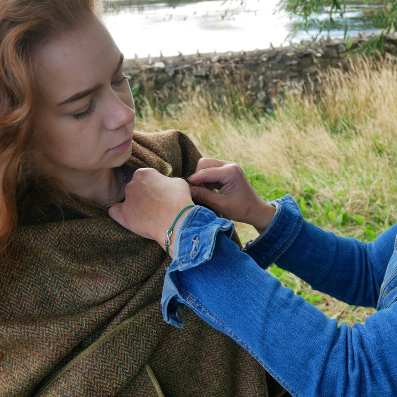 Irish Donegal Tweed Wool Ruana,wrap,cape,coat,arisaid -bronze/brown herringbone with over check - 100% Pure New Wool - HANDMADE IN IRELAND