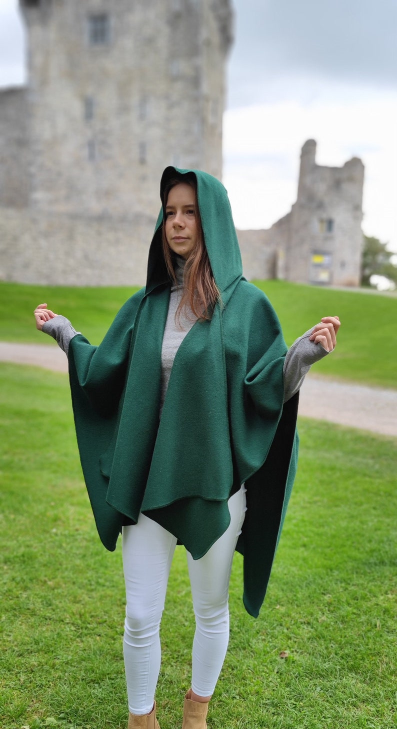 Irish Woven Wool Cape, Ruana, Wrap, Rectangle Cloak - 100% Pure New Wool - Emerald / Bottle Green - HANDMADE IN IRELAND