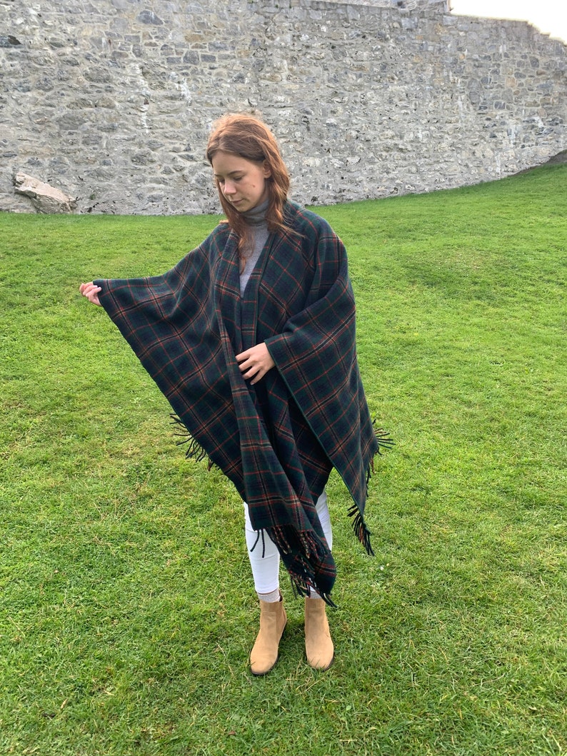Irish Lambswool/Merino Wool Cape, Ruana, Wrap, Shawl - 100% Pure New Wool - Kennedy Tartan Plaid - Supersoft - One Size- HANDMADE IN IRELAND