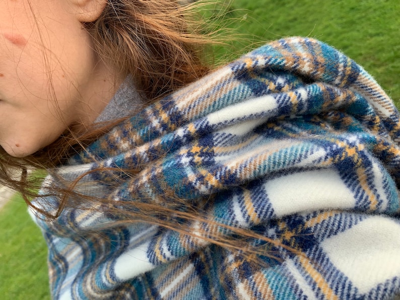 Irish Lambswool/Merino Cape, Ruana, Wrap, Shawl - 100% Pure New Wool - Blue Stewart Tartan Plaid - supersoft - one size- HANDMADE IN IRELAND