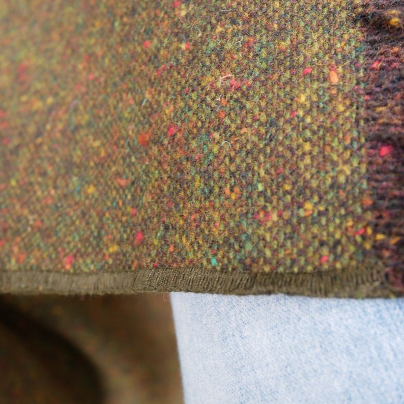 Irish Donegal Tweed Wool Hooded Ruana, Wrap, Cape, Arisaid  - Speckled Forest Green -100% Pure New Wool- Limited Stock - HANDMADE IN IRELAND