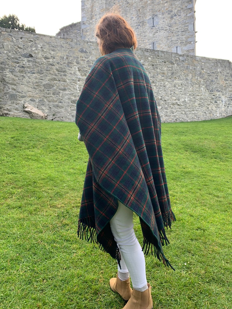 Irish Lambswool/Merino Wool Cape, Ruana, Wrap, Shawl - 100% Pure New Wool - Kennedy Tartan Plaid - Supersoft - One Size- HANDMADE IN IRELAND