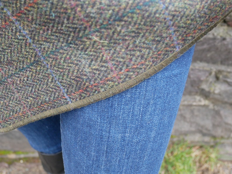 Irish Donegal Tweed Wool Cape, Ruana,Rectangle Cloak -Moss Green Herringbone With Overcheck- 100% Pure New Wool -Unisex- HANDMADE IN IRELAND