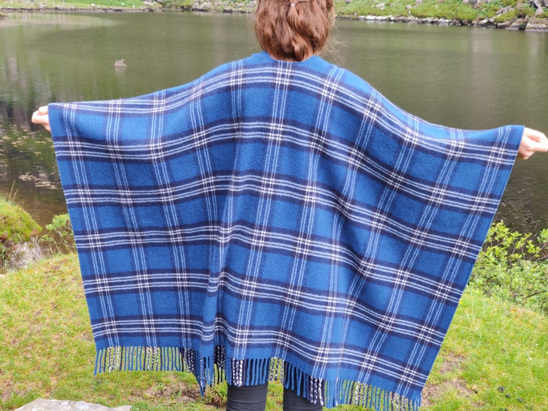 Irish Tartan / Plaid Check Ruana, Wrap, Cape, Cloak -50/50 Merino Wool/Soft Lambswool- Really Warm & Super Soft -unisex- HANDMADE IN IRELAND