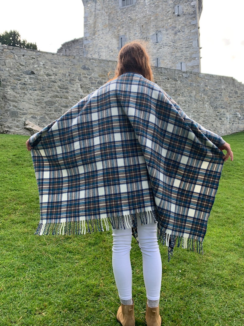 Irish Lambswool/Merino Cape, Ruana, Wrap, Shawl - 100% Pure New Wool - Blue Stewart Tartan Plaid - supersoft - one size- HANDMADE IN IRELAND