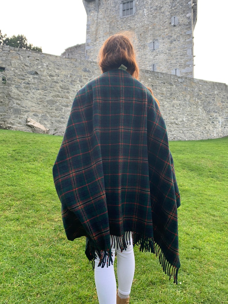 Irish Lambswool/Merino Wool Cape, Ruana, Wrap, Shawl - 100% Pure New Wool - Kennedy Tartan Plaid - Supersoft - One Size- HANDMADE IN IRELAND