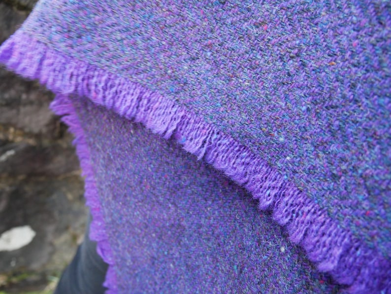 Irish Donegal Tweed Ruana, Wrap, Cape, Rectangle Cloak - Purple Herringbone - 100% Pure New Wool - HEAVY TWEED - Handmade in Ireland