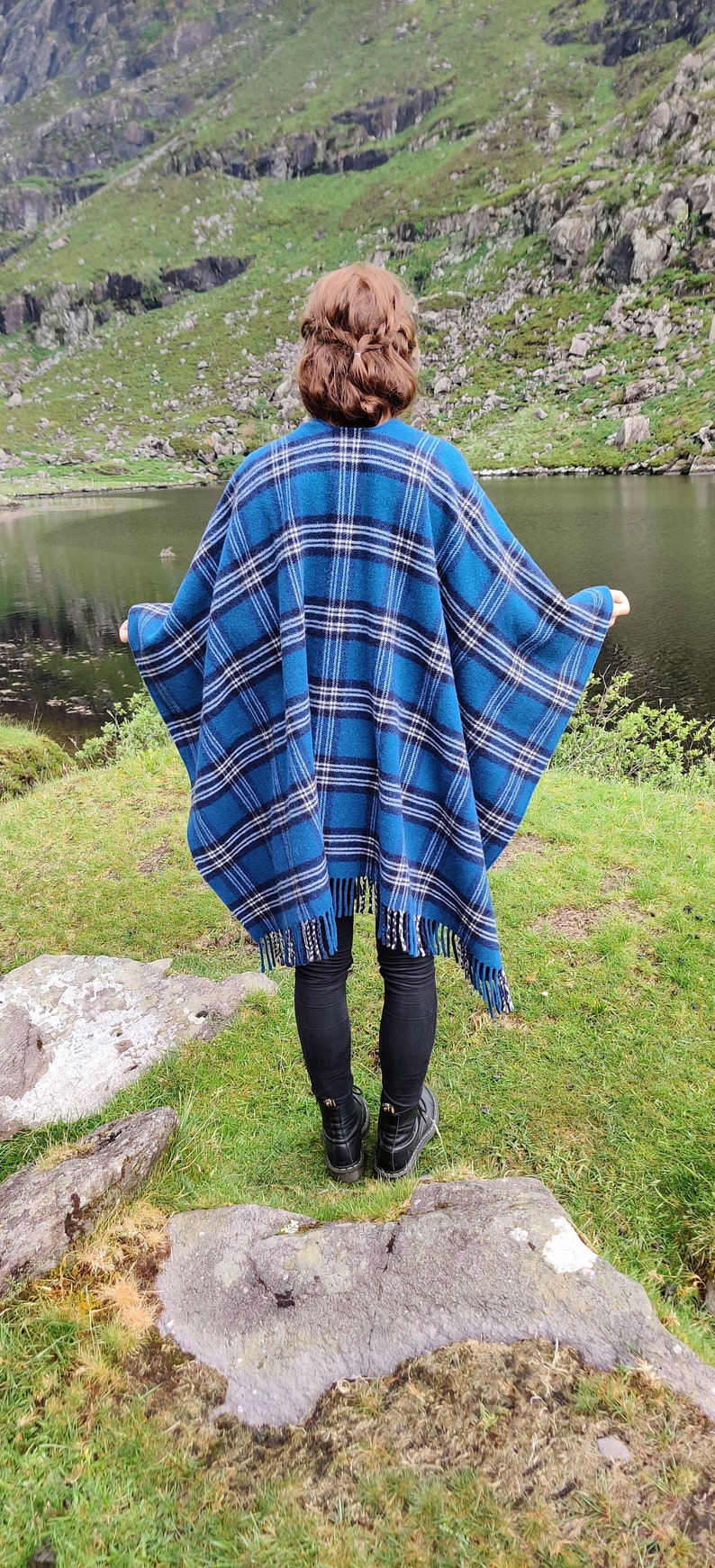 Irish Tartan / Plaid Check Ruana, Wrap, Cape, Cloak -50/50 Merino Wool/Soft Lambswool- Really Warm & Super Soft -unisex- HANDMADE IN IRELAND