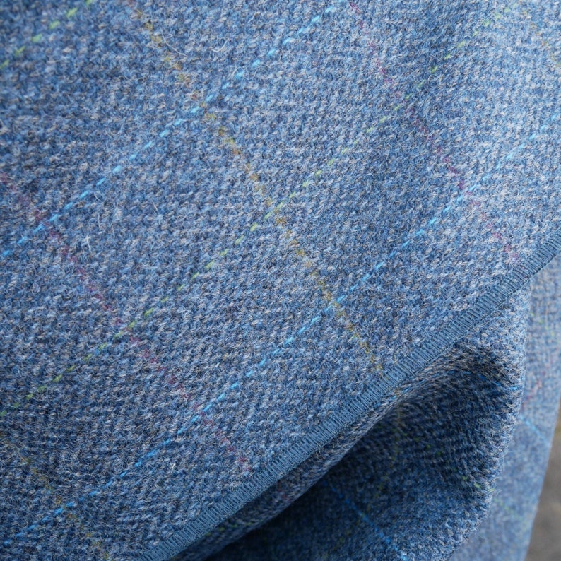 Irish Donegal Tweed Wool Ruana, Wrap, Cape, Cloak - Grey & Denim Herringbone With Overcheck - 100% Pure New Wool - HANDMADE IN IRELAND