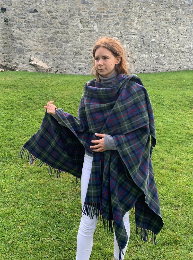 Irish Pure Lambswool/Merino Wool Cape, Ruana, Wrap, Cloak - 100% Wool - Parkland Plaid - Supersoft - One Size - Unisex - HANDMADE IN IRELAND