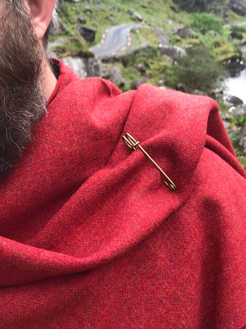 Irish tweed wool ruana, wrap, cape, coat, arisaid- red - lightweight fabric - 100% wool - ready for shipping - HANDMADE IN IRELAND