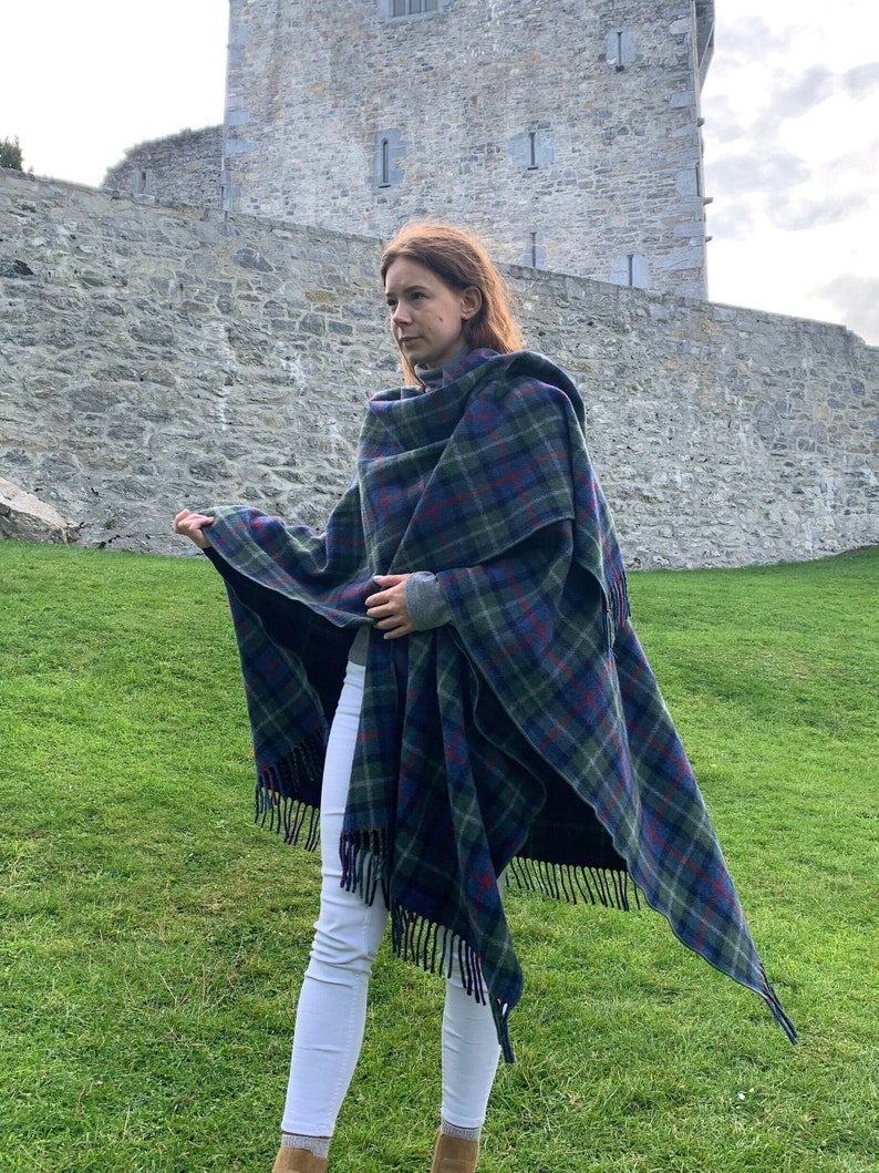 Irish Pure Lambswool/Merino Wool Cape, Ruana, Wrap, Cloak - 100% Wool - Parkland Plaid - Supersoft - One Size - Unisex - HANDMADE IN IRELAND