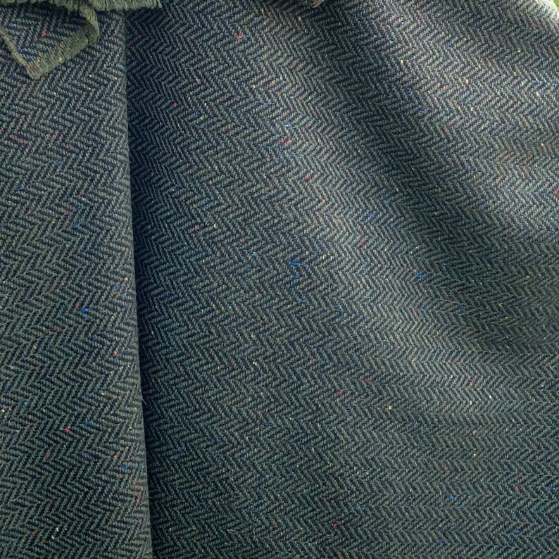 Irish Donegal Tweed Wool Hooded Ruana, Cape, Rectangle Cloak - Speckled Forest Green Herringbone - Heavy Tweed -Unisex- HANDMADE IN IRELAND