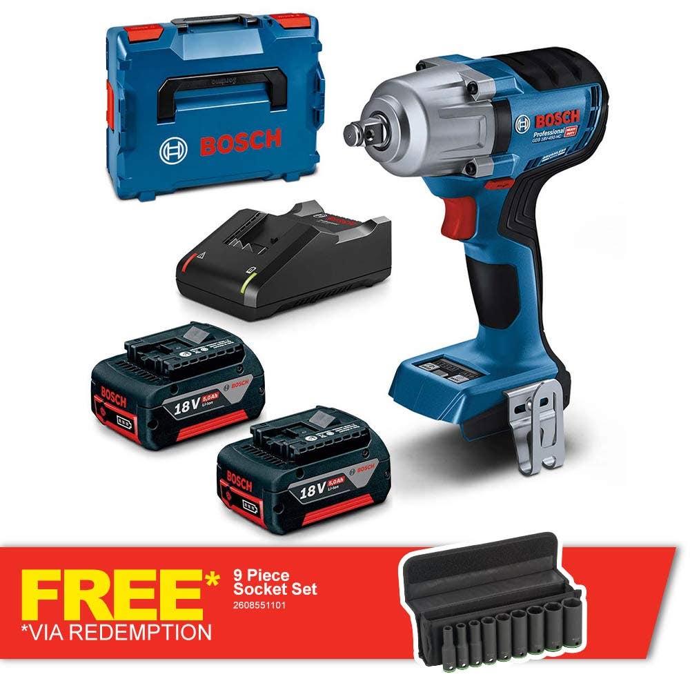 Bosch 18v Brushless 2 X 5 0ah 1 2inch Impact Wrench Kit Gds 18v 450 Hc