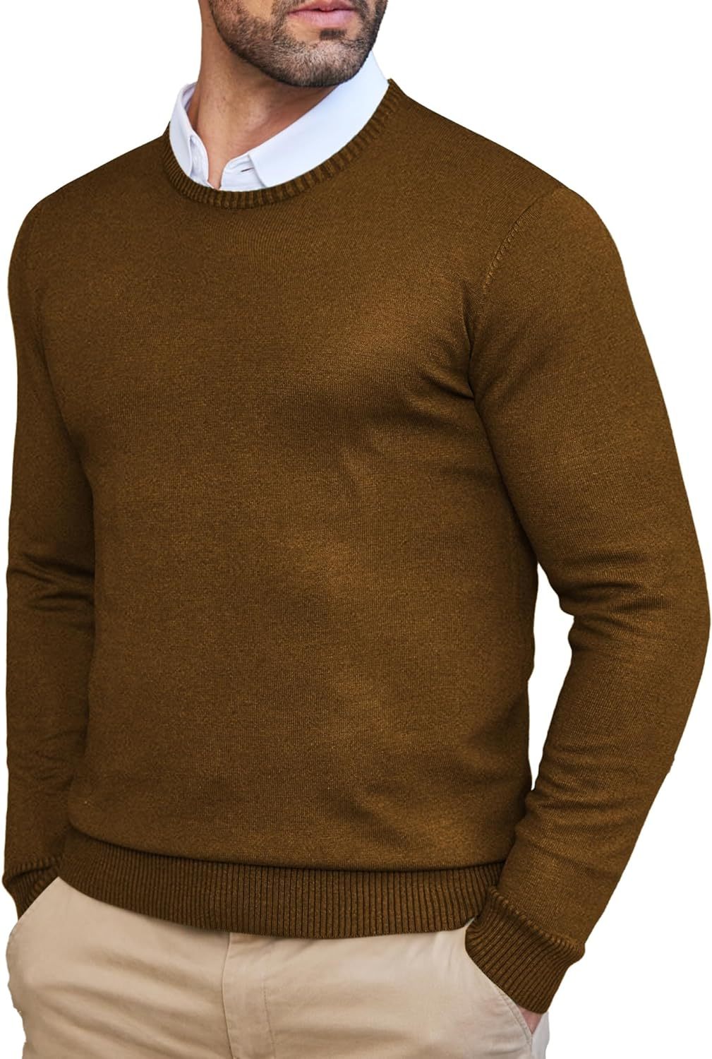 Men's Dress Crew Neck Sweater Slim Fit Lightweight Long Sleeve Sweater