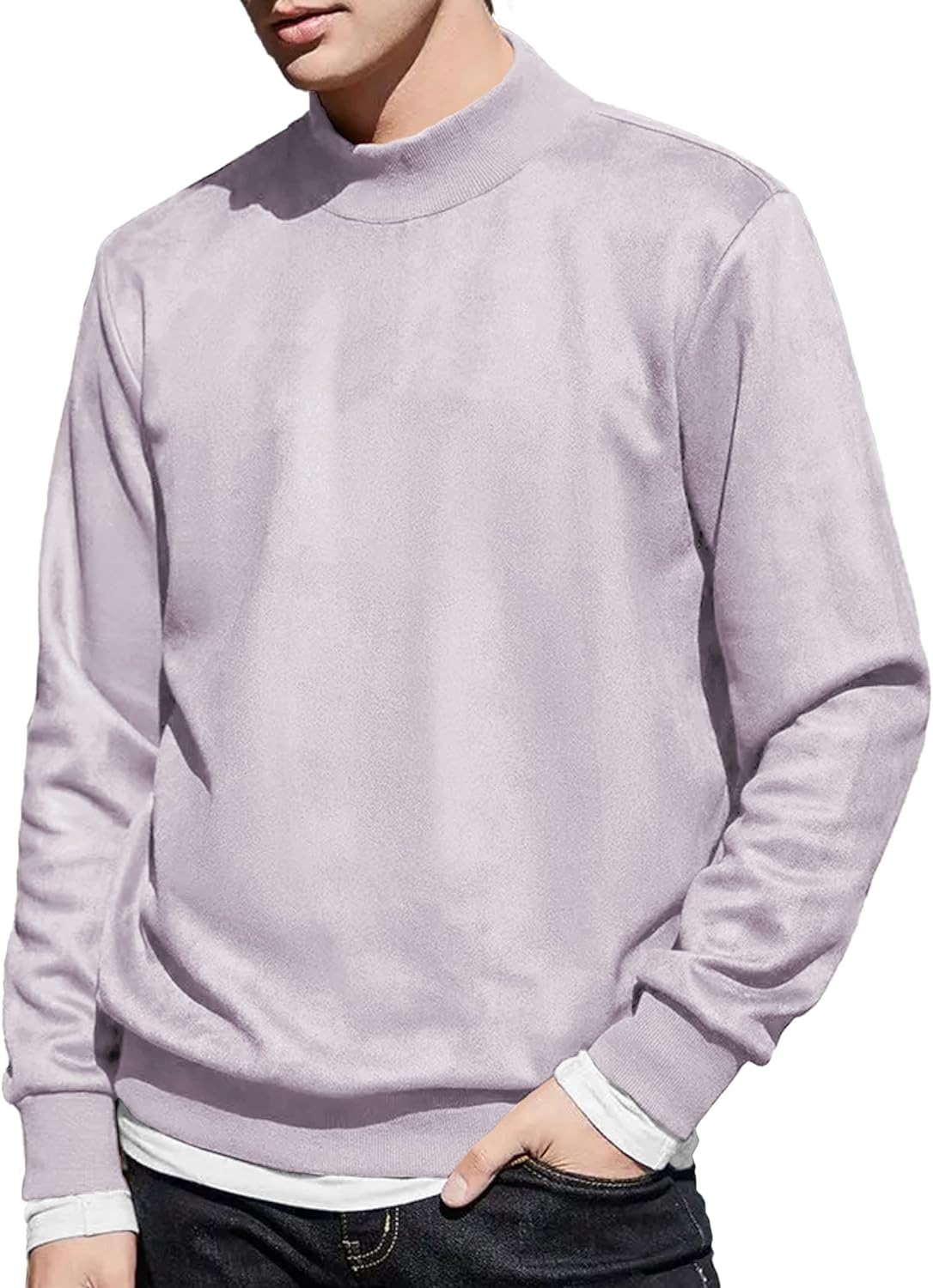 Men's  Suede Pullover Fleece Long Sleeve T-Shirt