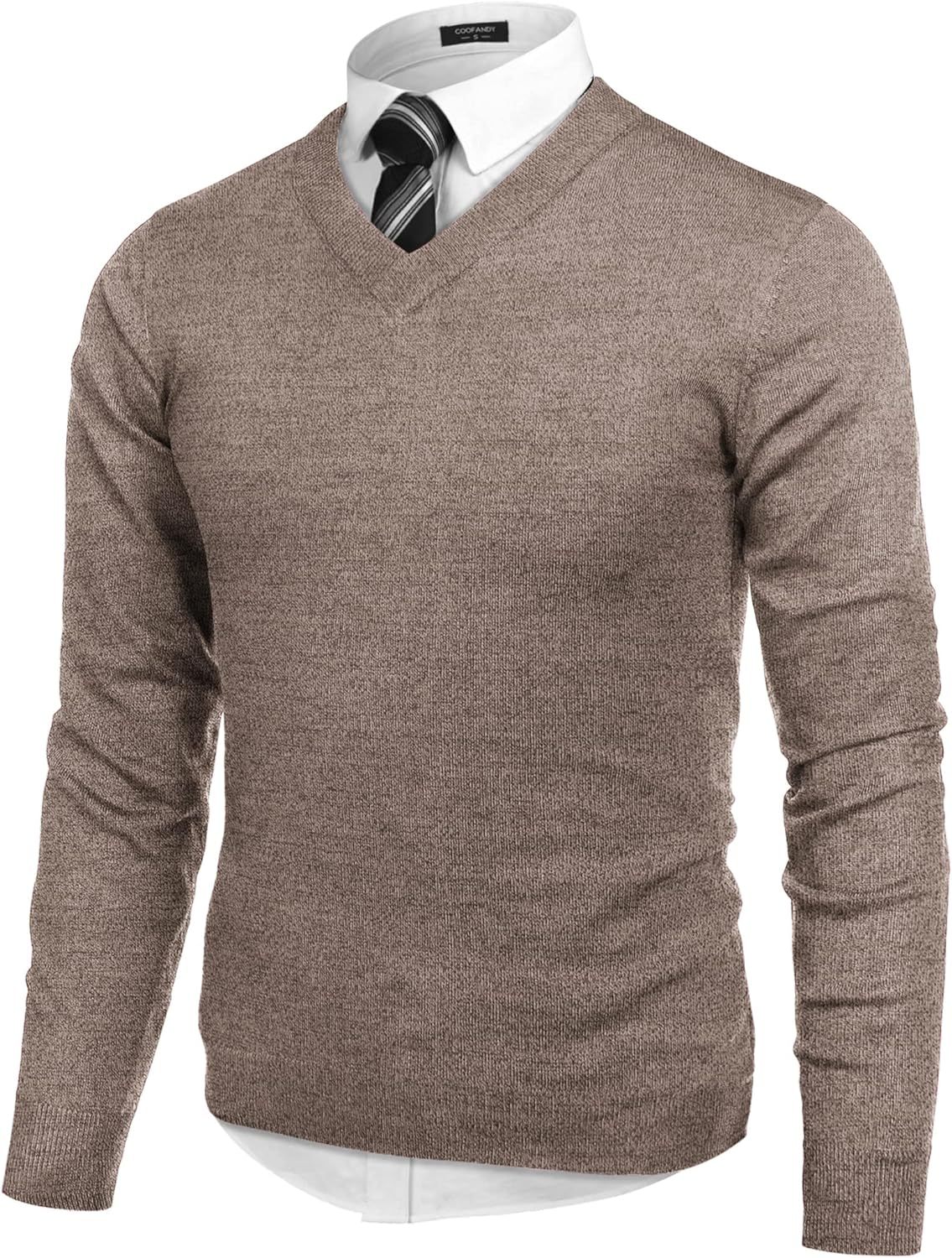 Mens V Neck Dress Sweater Long Sleeve Slim Fit Fashion Pullover Sweater