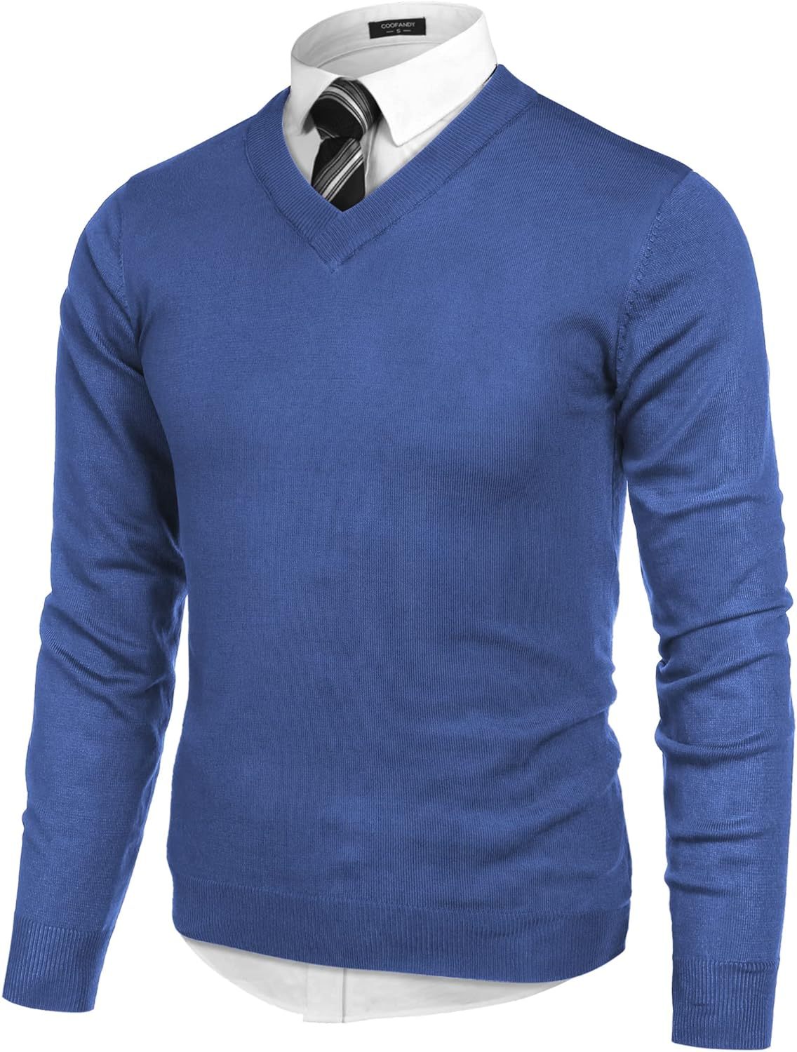 Mens V Neck Dress Sweater Long Sleeve Slim Fit Fashion Pullover Sweater