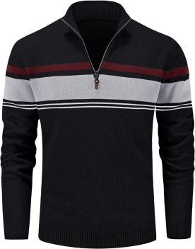 Men's Sweaters 1/4 Zip Up Casual Striped Pullover Polo Sweaters