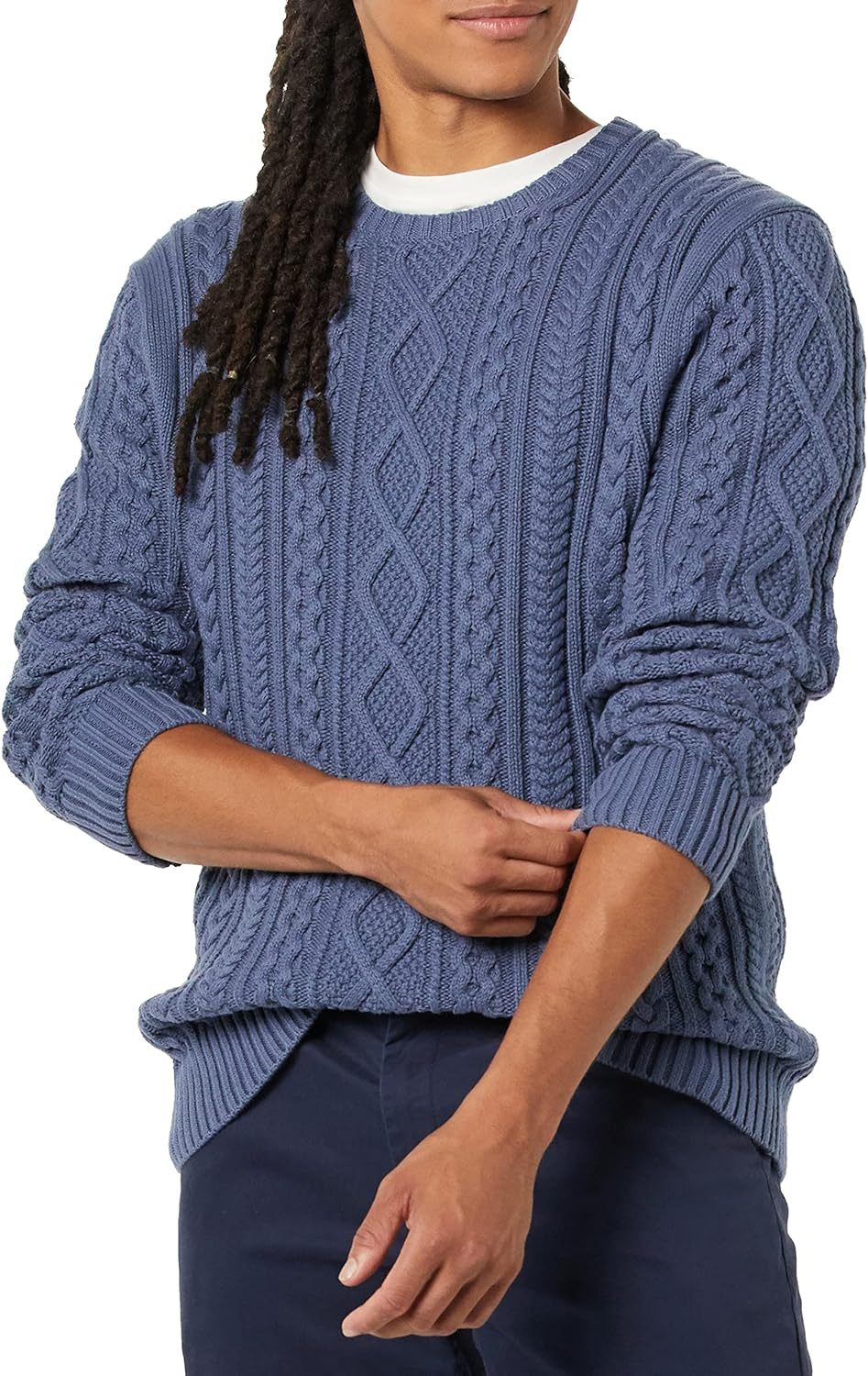 Men's Long-Sleeve 100% Cotton Fisherman Cable Crewneck Sweater