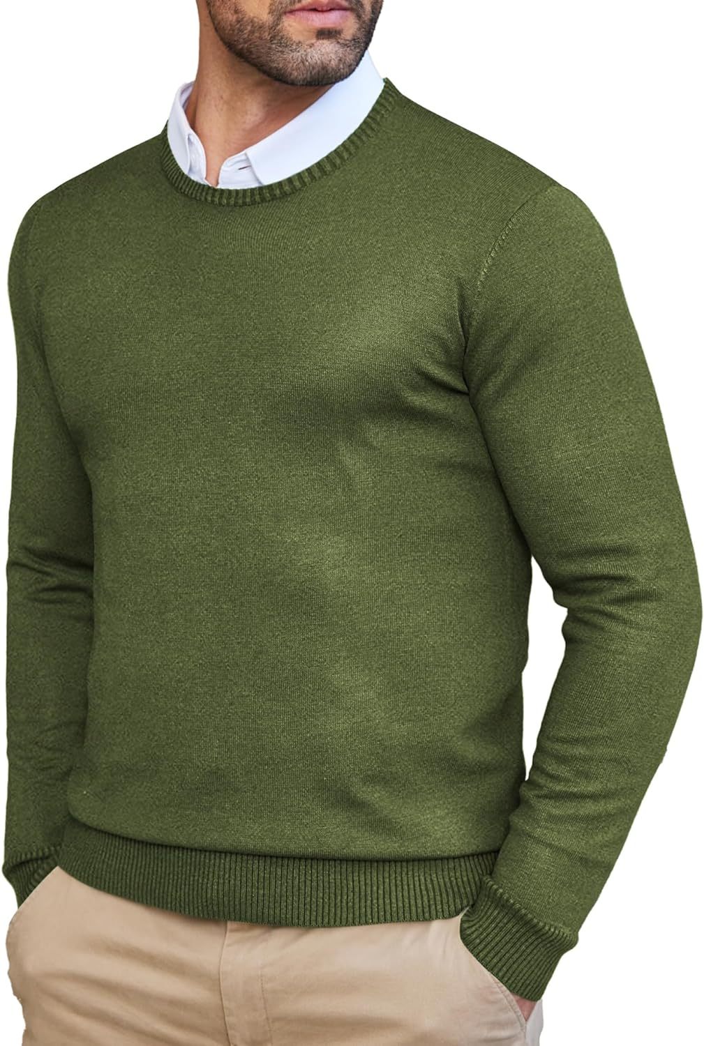 Men's Dress Crew Neck Sweater Slim Fit Lightweight Long Sleeve Sweater