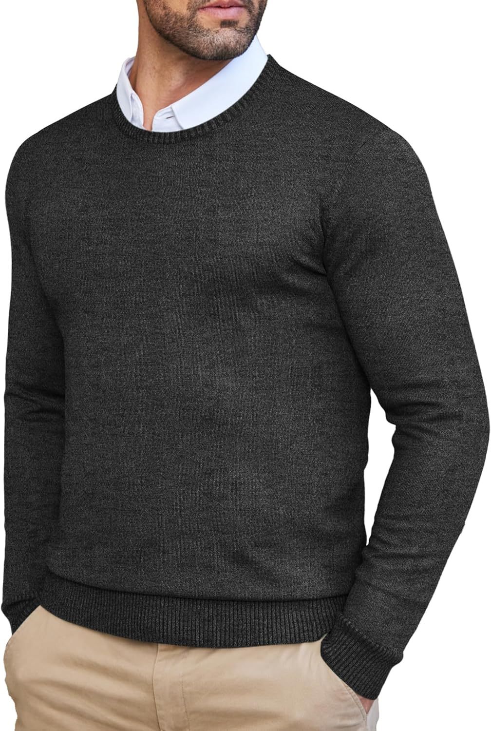 Men's Dress Crew Neck Sweater Slim Fit Lightweight Long Sleeve Sweater