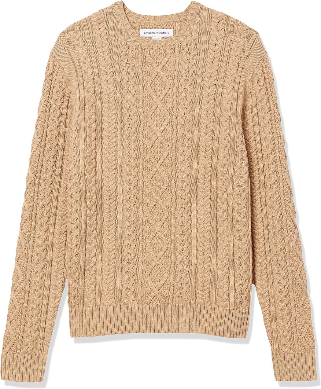 Men's Long-Sleeve 100% Cotton Fisherman Cable Crewneck Sweater