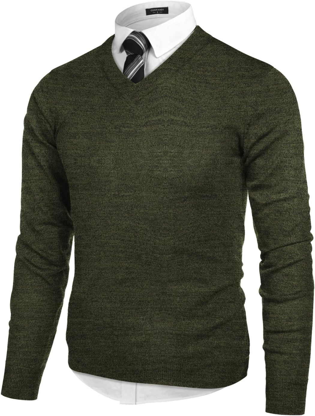 Mens V Neck Dress Sweater Long Sleeve Slim Fit Fashion Pullover Sweater