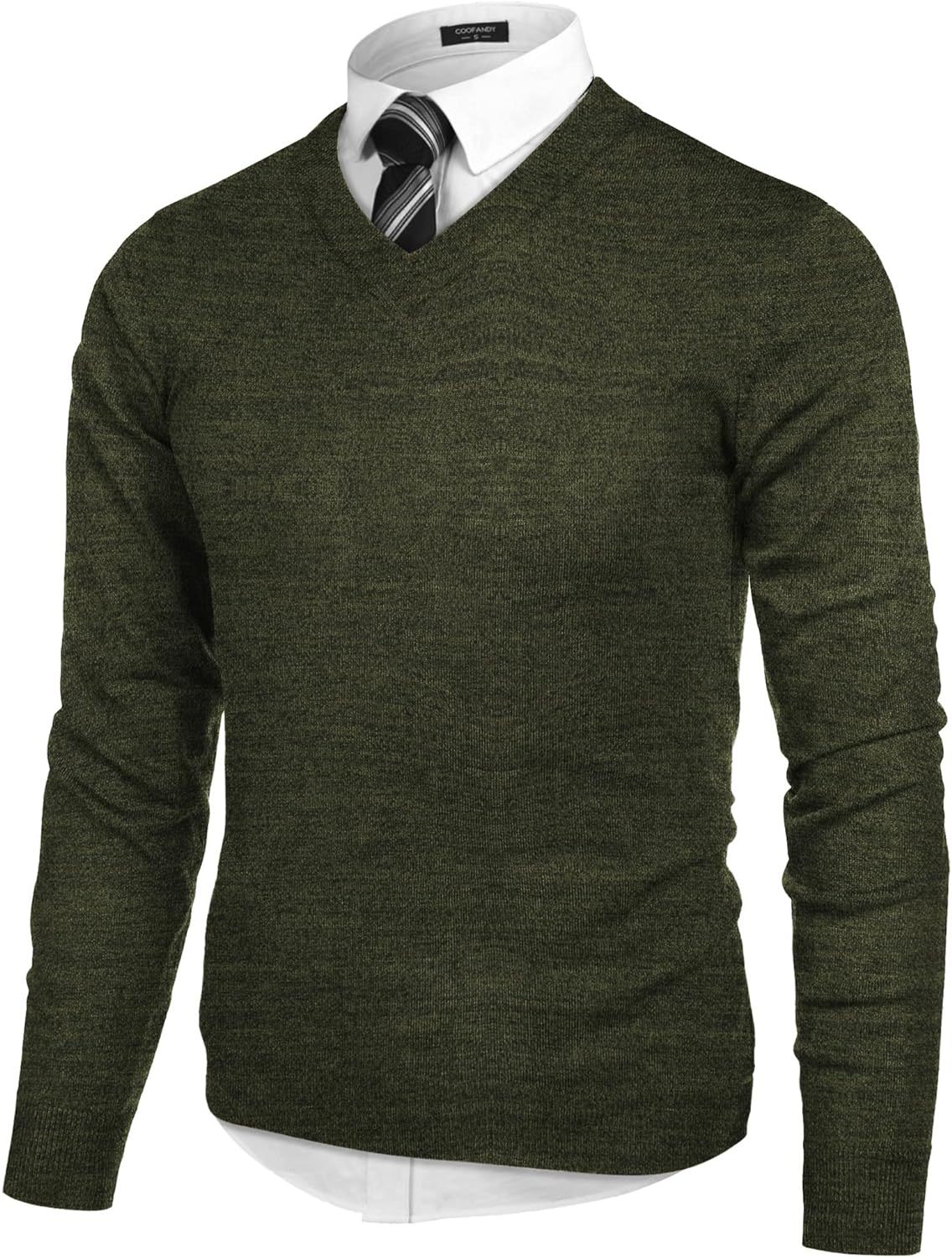 Mens V Neck Dress Sweater Long Sleeve Slim Fit Fashion Pullover Sweater