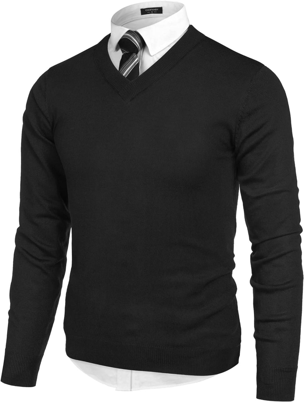 Mens V Neck Dress Sweater Long Sleeve Slim Fit Fashion Pullover Sweater