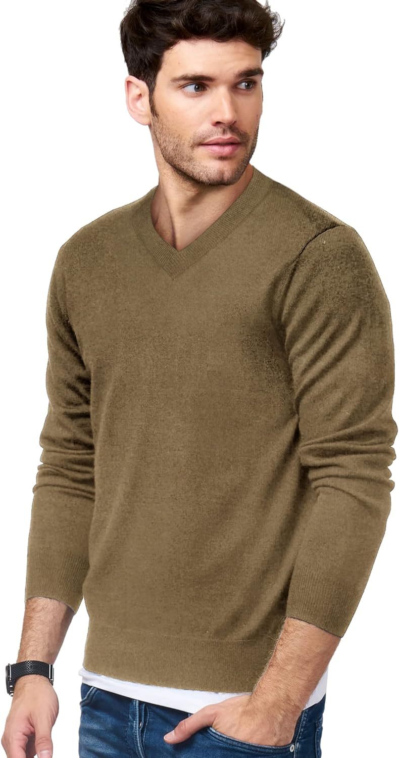 Mens V Neck Dress Sweater Long Sleeve Slim Fit Fashion Pullover Sweater