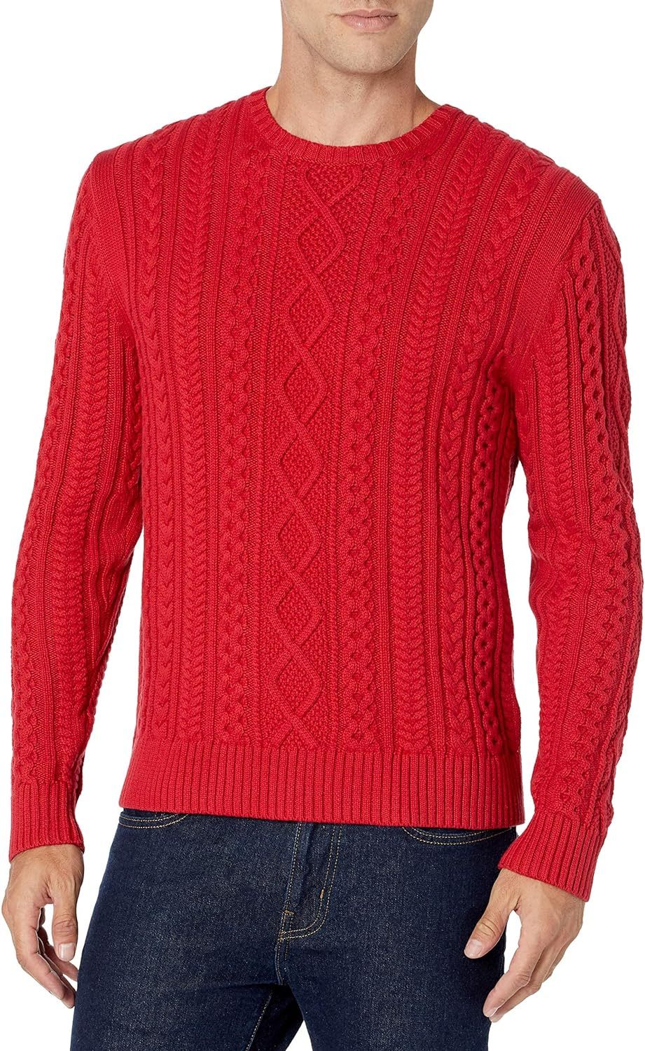 Men's Long-Sleeve 100% Cotton Fisherman Cable Crewneck Sweater