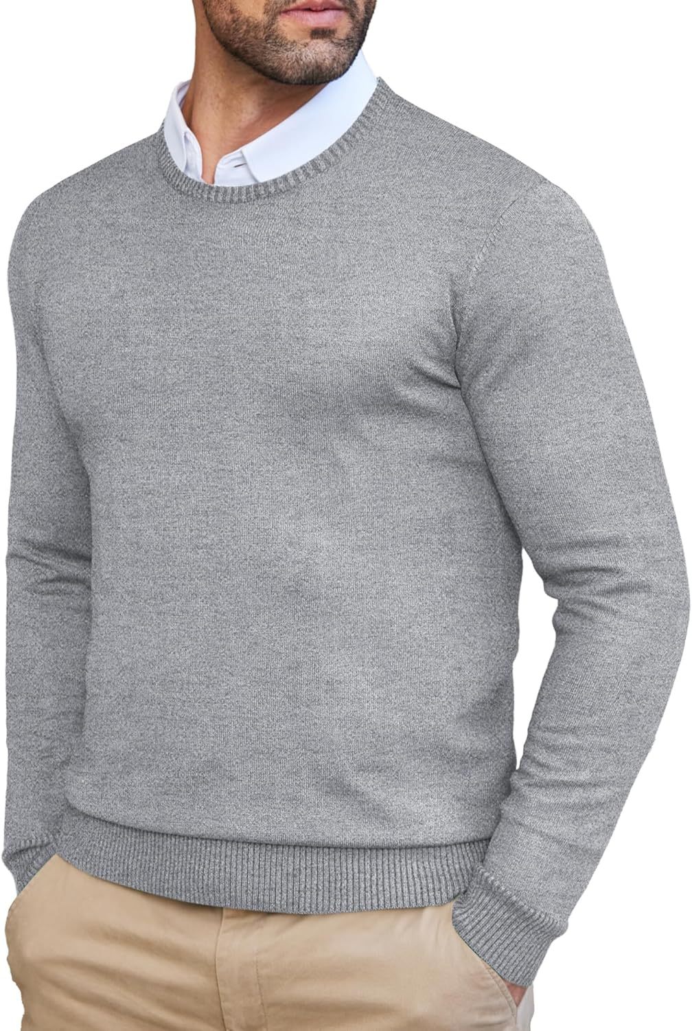 Men's Dress Crew Neck Sweater Slim Fit Lightweight Long Sleeve Sweater