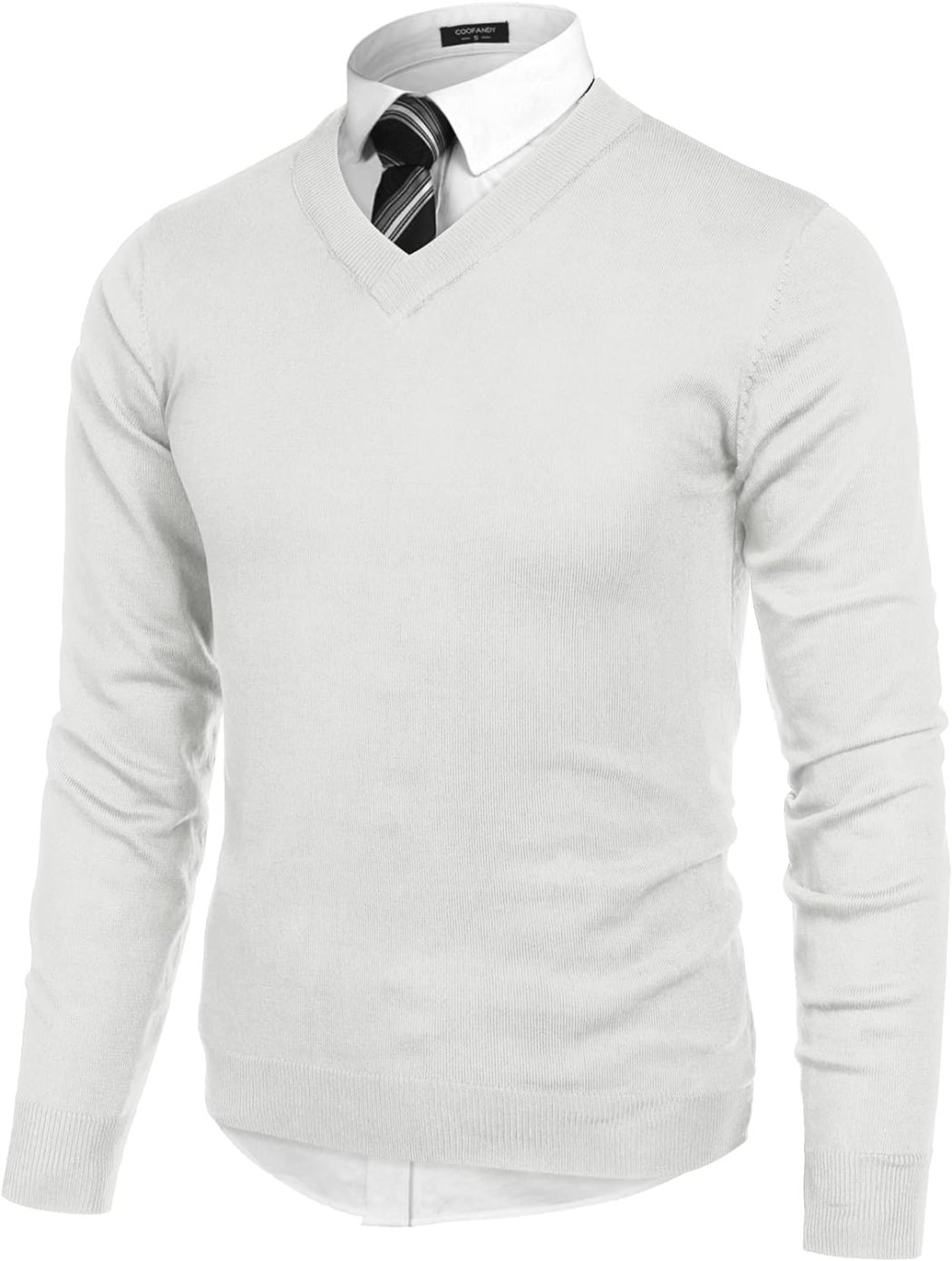 Mens V Neck Dress Sweater Long Sleeve Slim Fit Fashion Pullover Sweater