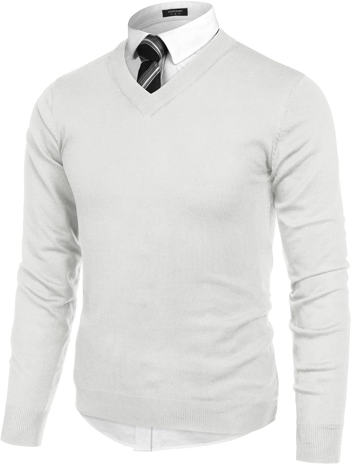 Mens V Neck Dress Sweater Long Sleeve Slim Fit Fashion Pullover Sweater