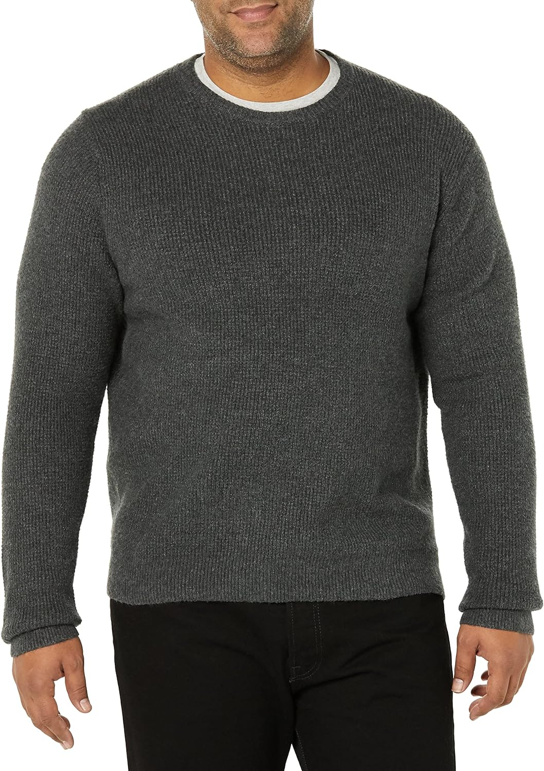 Men's Long-Sleeve Soft Touch Waffle Stitch Crewneck Sweater
