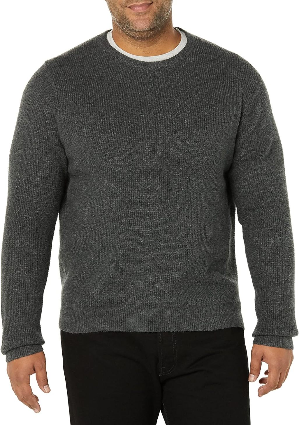 Men's Long-Sleeve Soft Touch Waffle Stitch Crewneck Sweater