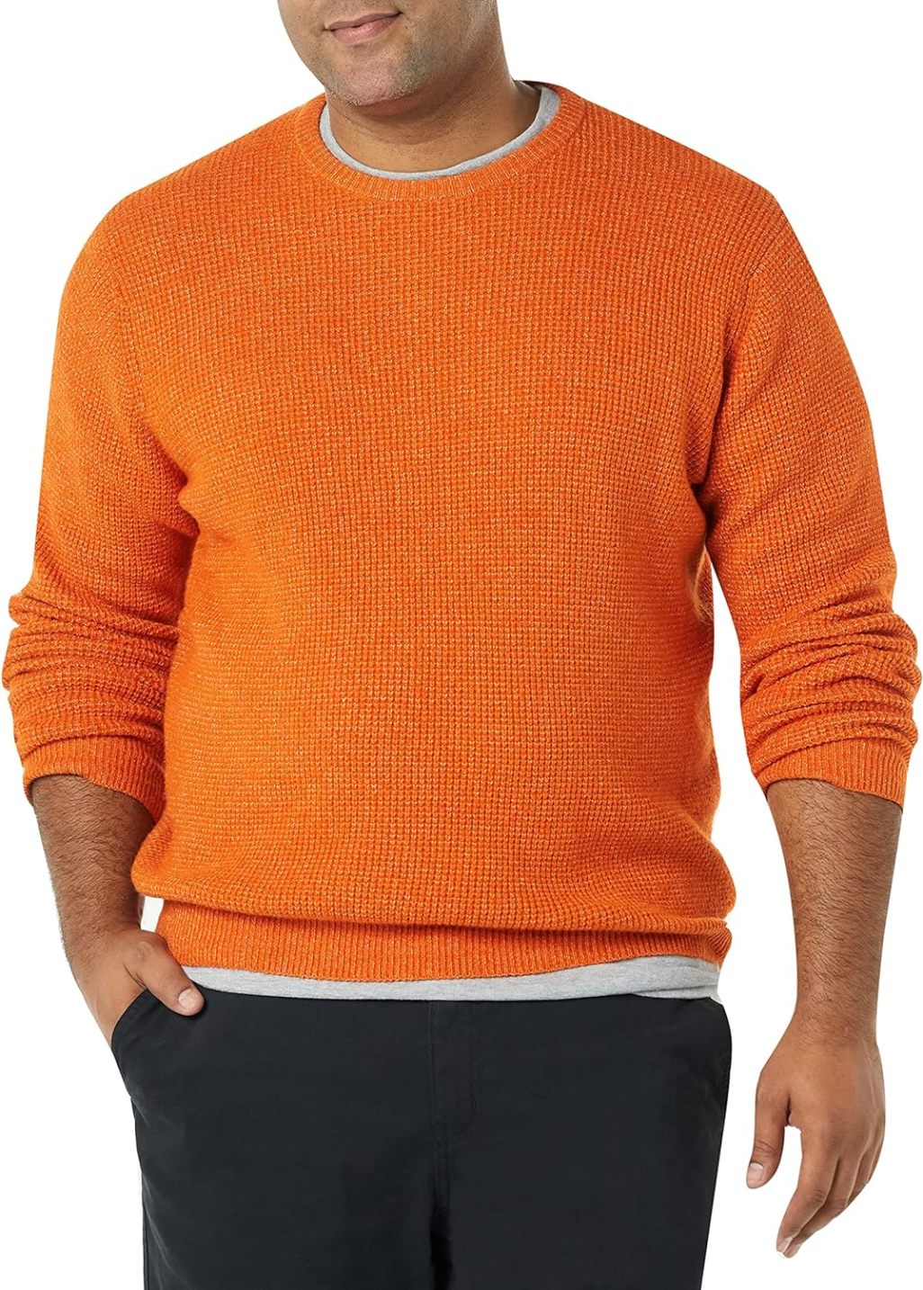 Men's Long-Sleeve Soft Touch Waffle Stitch Crewneck Sweater