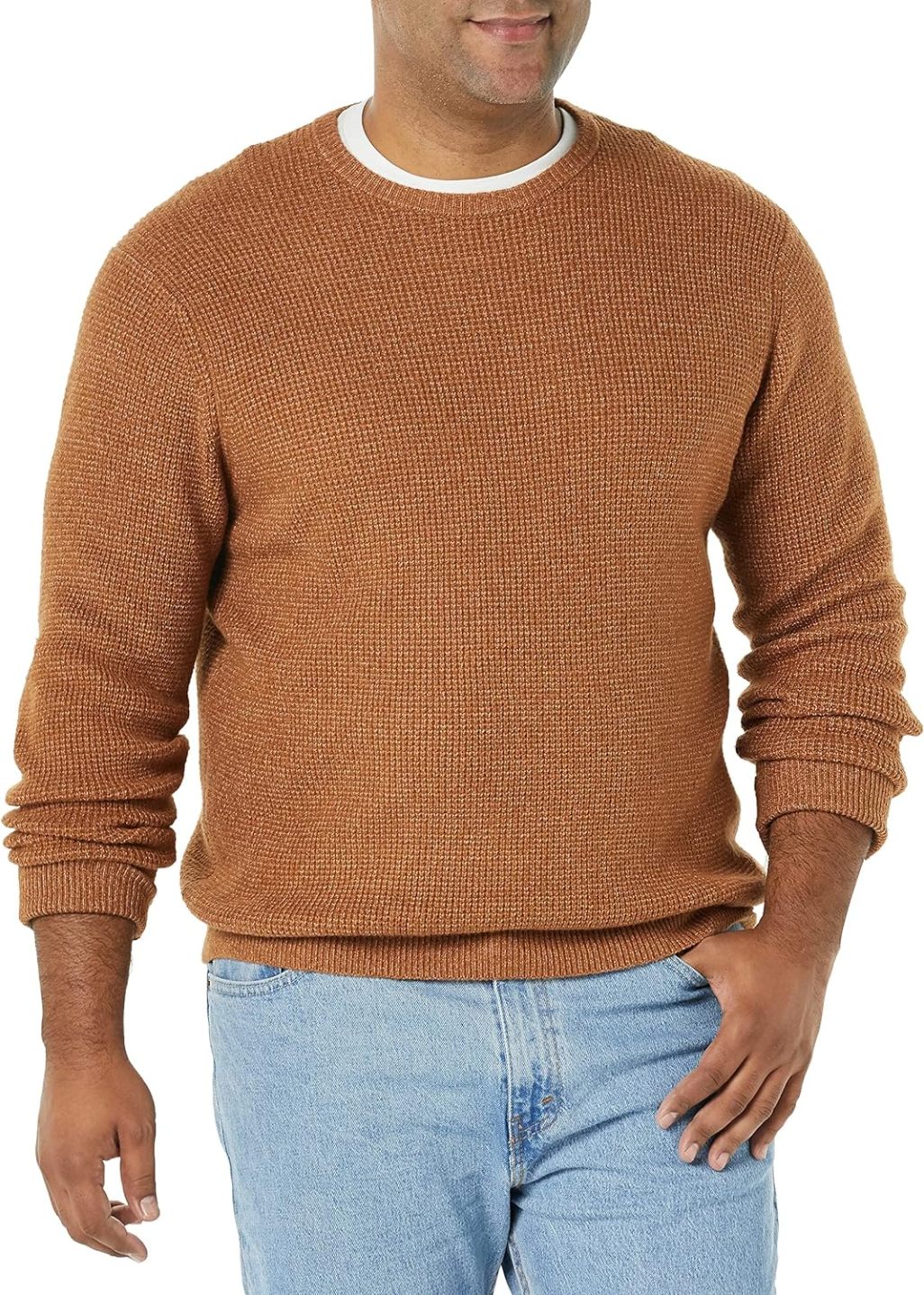 Men's Long-Sleeve Soft Touch Waffle Stitch Crewneck Sweater