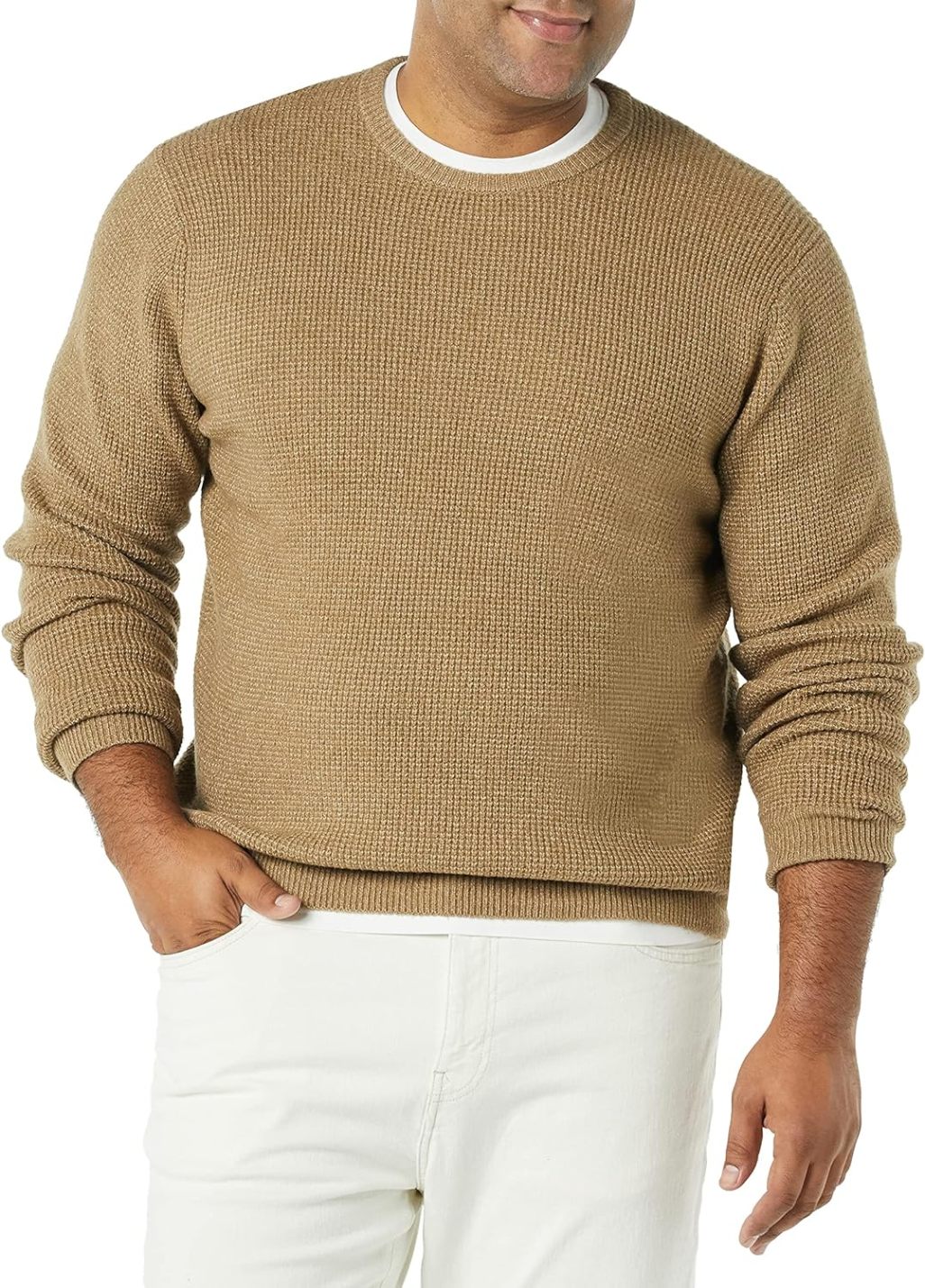 Men's Long-Sleeve Soft Touch Waffle Stitch Crewneck Sweater