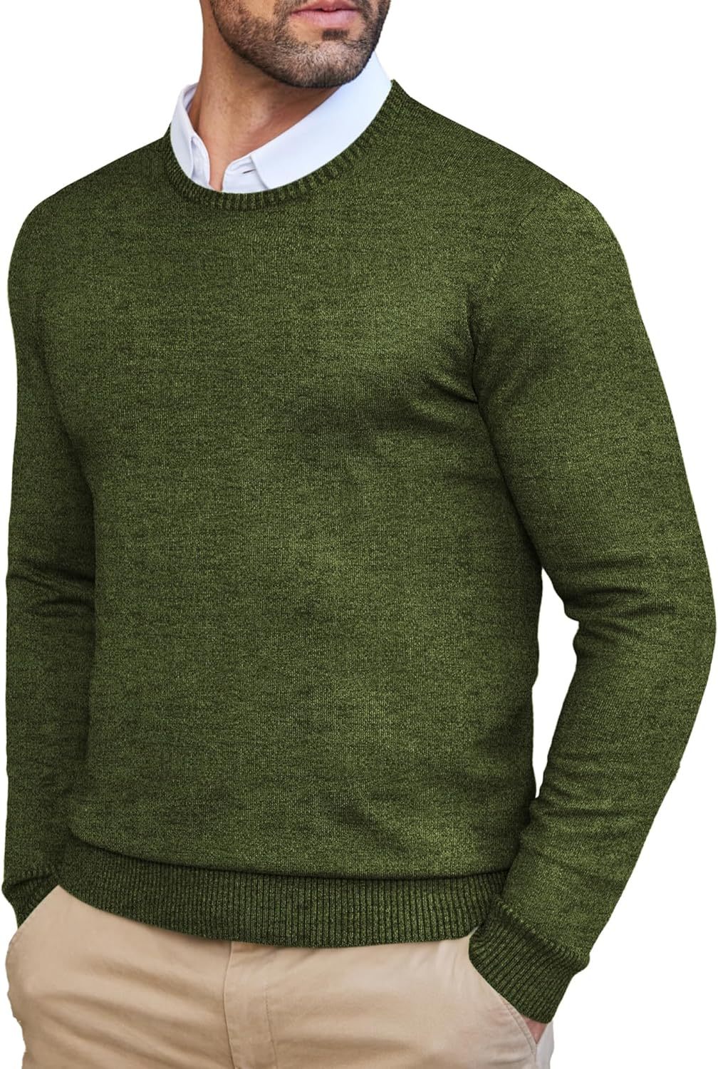 Men's Dress Crew Neck Sweater Slim Fit Lightweight Long Sleeve Sweater