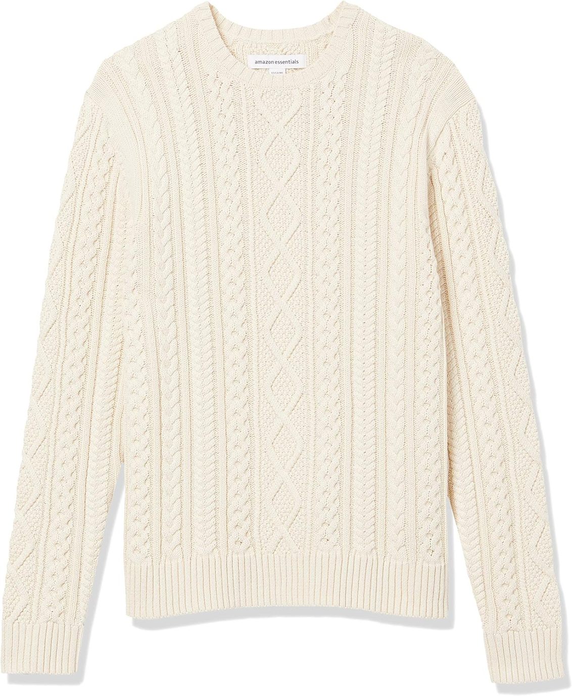 Men's Long-Sleeve 100% Cotton Fisherman Cable Crewneck Sweater