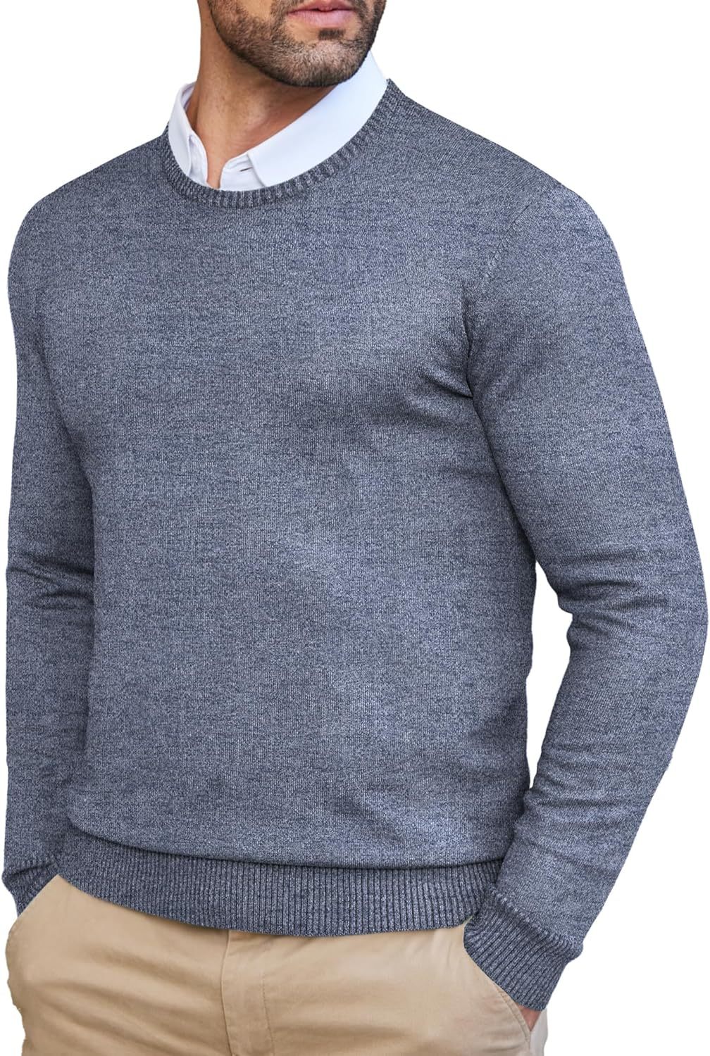 Men's Dress Crew Neck Sweater Slim Fit Lightweight Long Sleeve Sweater